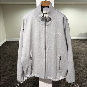 Miu Miu Oversized Cotton Fleece Gray Full Zipper Sweatshirt